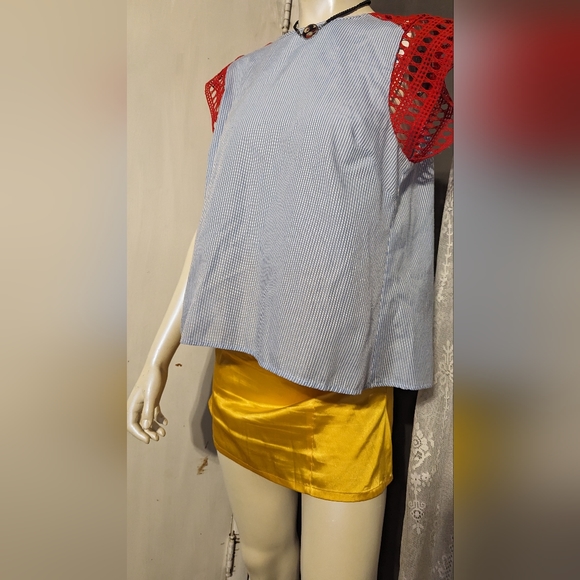 Medium Maeve anthropology swing knit sleeve summer horizontal pinstripe denim - Picture 4 of 8